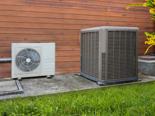 Air conditioning heat pump outside a Belchertown, MA home
