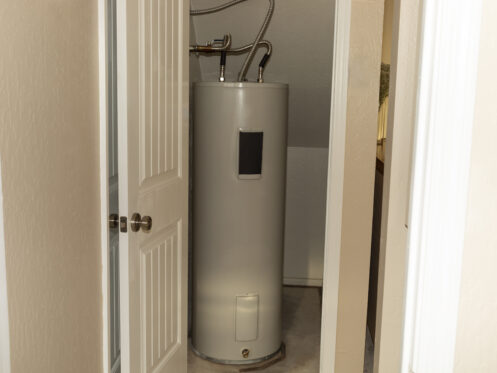 A water heater in a closet in Belchertown, MA